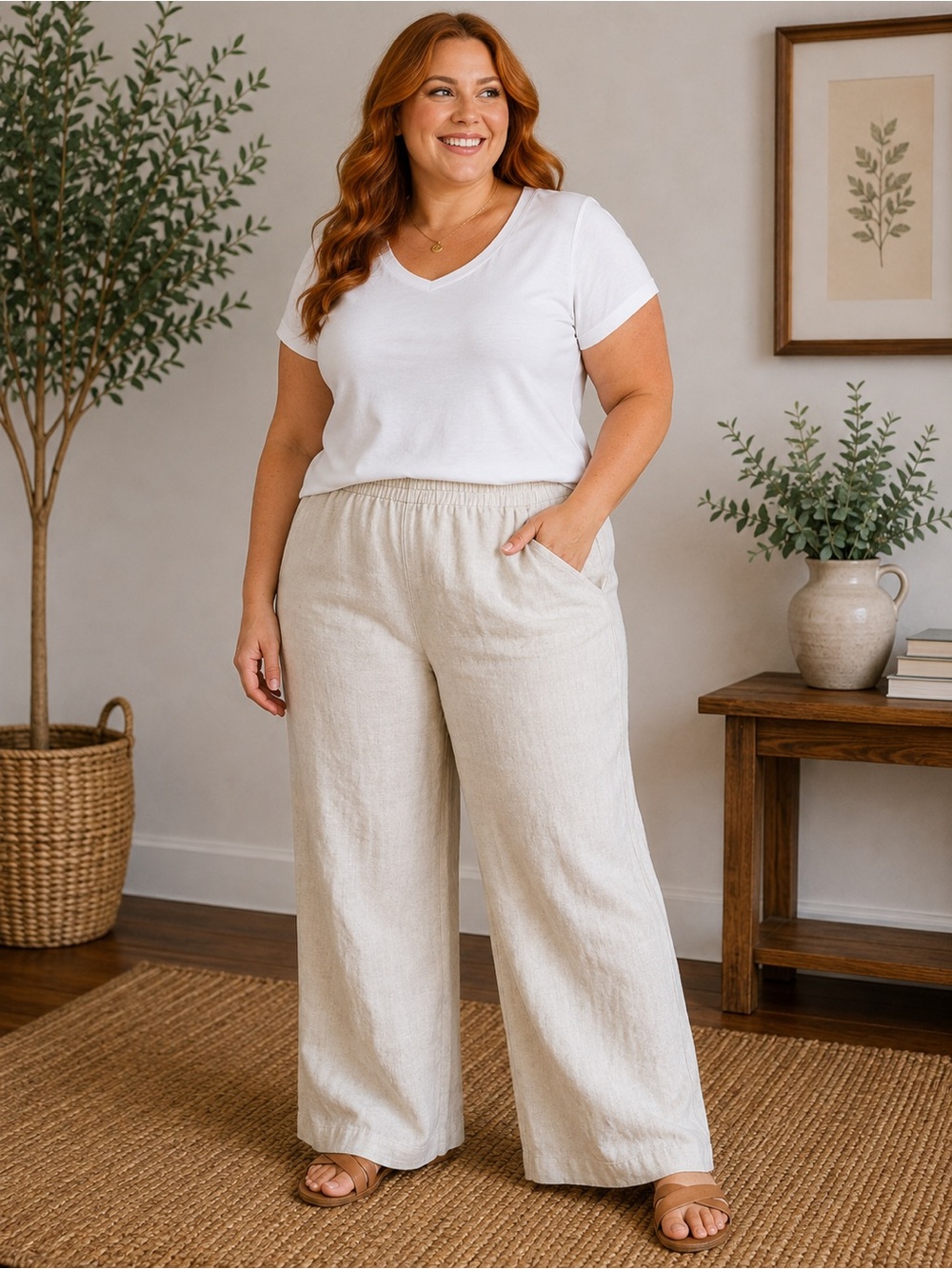 The Territory Ahead Wide-Leg Linen-Blend Pants in Natural Beige